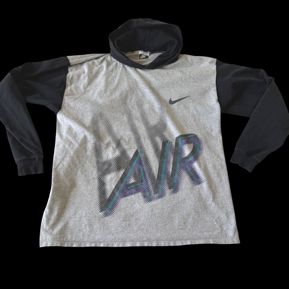 90's Nike Air Hooded Shirt Large Gray Black Colorblock Y2K USA
